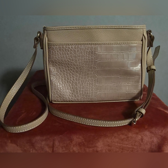 Anne Klein Handbags - Anne Klein Beige Crocodile-Pattern Crossbody Bag